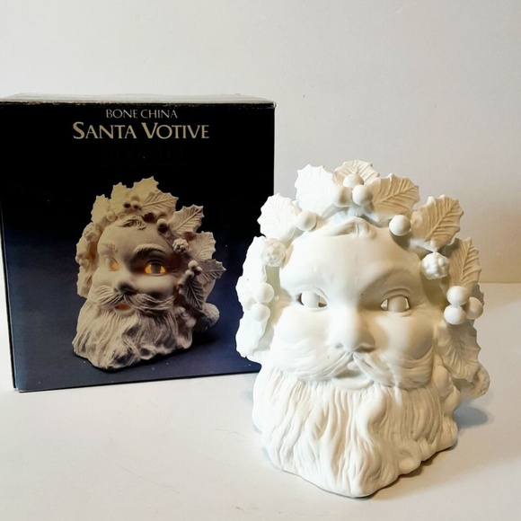 Old World Santa Christmas Decor Silvestri White Bone China Large Candle Votive - Picture 1 of 11